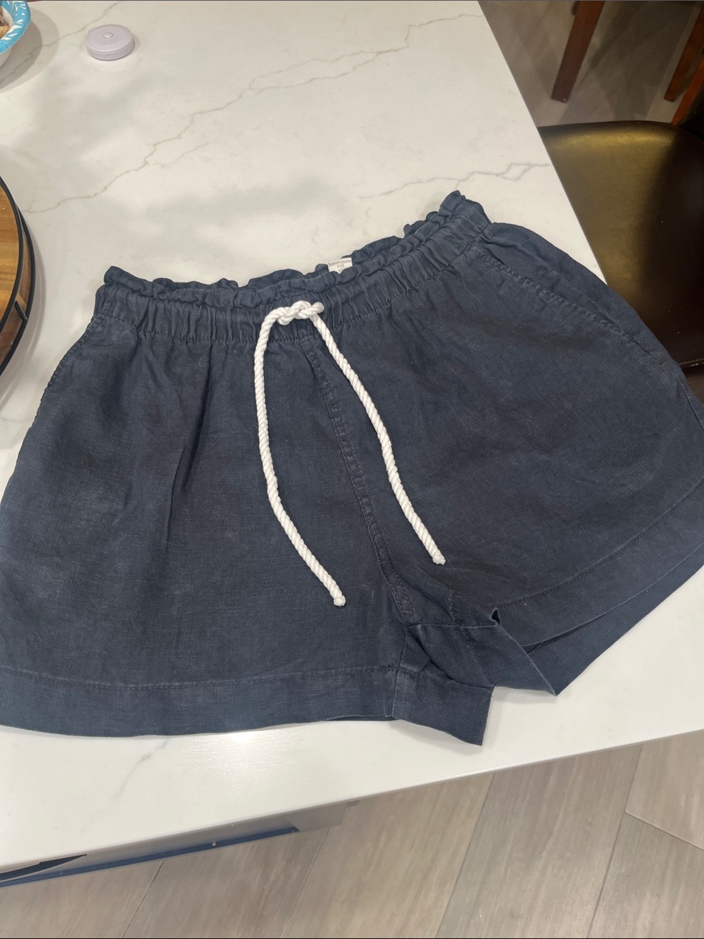 H&M High-Waist Drawstring Shorts in Navy with White Rope